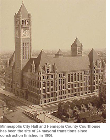 Minneapolis City Hall and Hennepin County Courthouse has been the site of 24 mayoral transitions since construction finished in 1906.