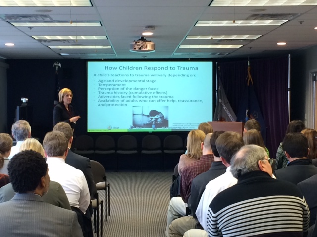 Portland (Maine) Defending Childhood’s Rebecca Brown facilitates a training.